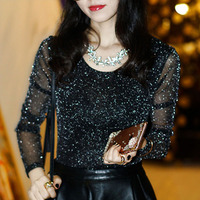 Wiosenna letnia damska seksowna przepuszczalna siatkowa bluzka z długim rękawem przezroczysta lśniąca elegancka koszula moda damska topy DF2417 5